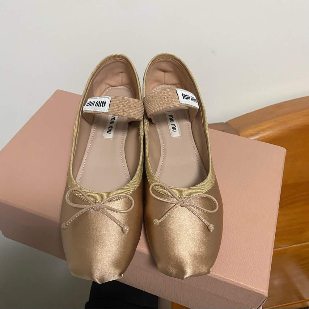 Miu Miu Metallic Gold Ballet Flats